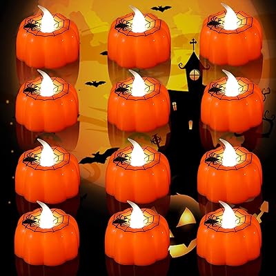 Jigiru – bougies citrouille d'halloween, 12 bougies chauffe-plat, bougies sans flamme à piles