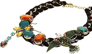 Collier chaîne wrap mode femme moonstone, libellule et cloches incrustées de cristaux pour femme, métal marron foncé, tissu. Optimisez votre budget avec Diaytar Sénégal