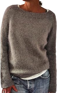 Genayge pull tricoté ample et décontracté pour femme col bateau manches longues garde