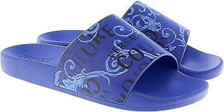 Pantoufles de piscine couture pour hommes avec logo baroque bleu imprimé