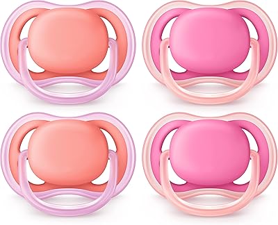 Sucette philips avent ultra air, 6-18 mois, rose/pêche, lot de 4, scf245/42
