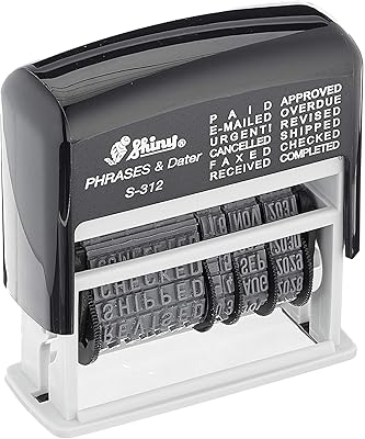 Tampon dateur auto-encreur shiney s-312, 12 phrases, hauteur 3,8 mm