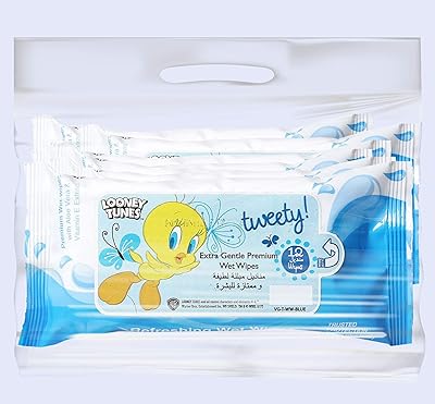 Lingettes ultra douces tweety premium, 12 feuilles (96 lingettes), paquet de 8