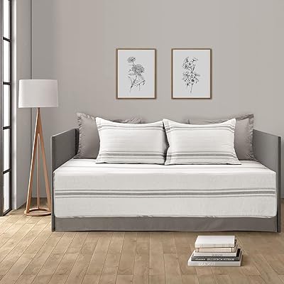 Ensemble lit de repos matelassé en coton rayé farmhouse 6 pièces