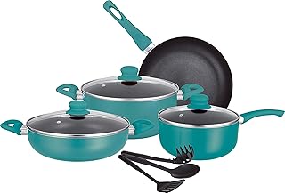 Batterie de cuisine compacte antiadhésive ansia sarcelle 10 pièces poêles et casseroles