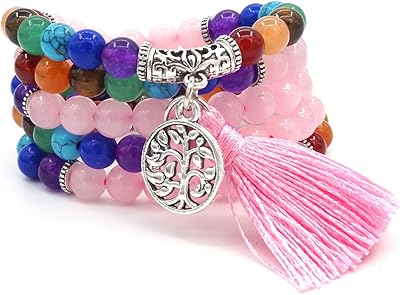 Bracelet mala 7 chakra 108, bracelet enroulé de perles de pierres précieuses, pendentif de perles de prière de 8 mm avec pendentif arbre de vie couleur argent, pierre. Découvrez le shopping sans frontières avec Diaytar Sénégal