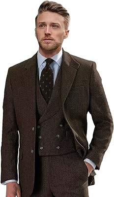 Costume 3 pièces en tweed coupe ajustée pour hommes, costumes en laine à chevrons à double boutonnage, costumes de bal de mariage. Diaytar Sénégal : Le e-commerce qui change la donne