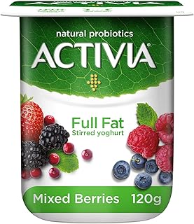 Yaourt fouetté entier activia à saveur de baies mélangées, 120 g