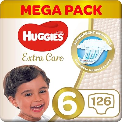 Couches huggies extra care taille 6, super mega pack, 15+ kg 126 couches