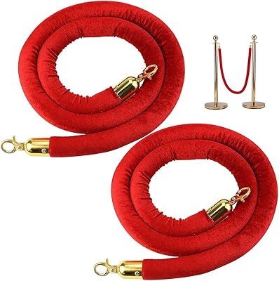 Corde d'accessoires en velours rouge 2 pièces, barrières de contrôle des foules, corde