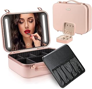 Trousse de maquillage de voyage lumineuse avec miroir led, grand organisateur de sac