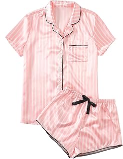 Ensemble pyjama en satin pour femme composé d'une chemise, de boutons, de manches