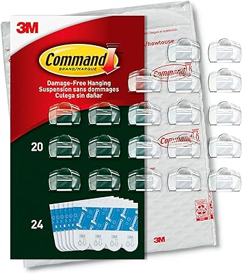 Clips d'éclairage extérieur command transparents 20 pièces 24 bandes de fixation