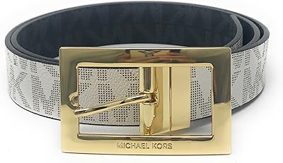 Ceinture rectangulaire à boucle réversible michael kors pour femme avec logo mk, vanille