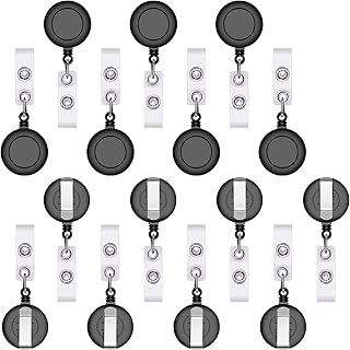 Porte-badge d'identification rétractable, clip à bobine rétractable, paquet de 15, noir