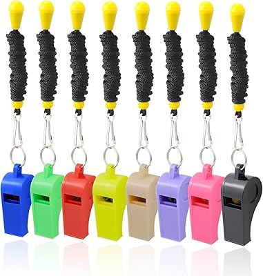 Sifflets en plastique ambition jump avec corde - pack de 8 sifflets