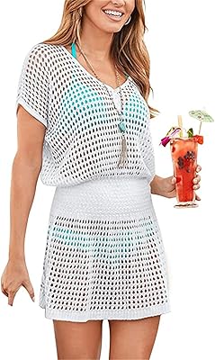 Maillot de bain à manches courtes pour femmes, robe en crochet pour plage
