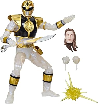 Power rangers lightning collection mighty morphin, figurine de collection ranger blanc métallisé, taille