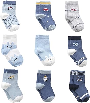 Chaussettes en coton pour bébés garçons, 9 paires de chaussettes mignonnes pour bébés