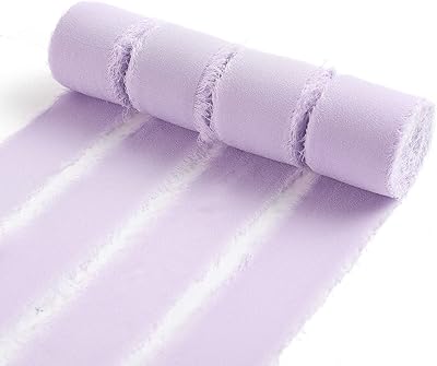 Ayamado 4 rouleaux de ruban à franges en mousseline de soie fait main violet clair 1" x 5 mètres chaque rouleau, ruban à bord effiloché pour emballage cadeau, décoration de mariage, bouquets de mariée (1" x 20 mètres lavande). Diaytar : L'e-commerce accessible à tous les Sénégalais