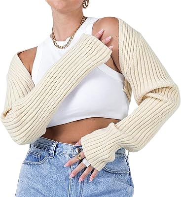Pull court à épaules tombantes pour femme avec manches longues ouvert sur le devant