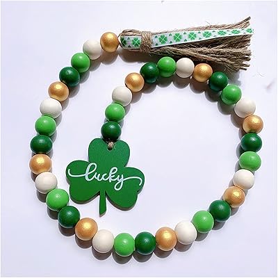 Ling & bay couronne de perles en bois avec frange, perles de prière en forme de trèfle porte-bonheur pour les vacances et décoration murale rustique (vert doré et blanc). Catalogue géant, prix mini chez Diaytar Sénégal