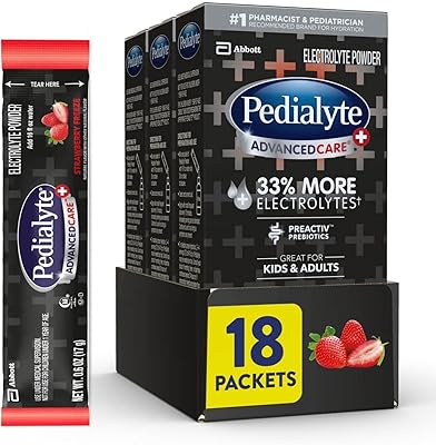 Poudre d'électrolyte pedialite advanced care plus, avec plus de 33 % d'électrolytes prébiotiques