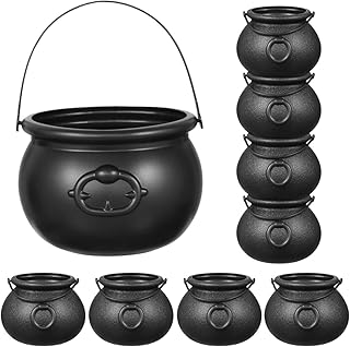 Nuobesty 9 pièces chaudron noir, seau à bonbons d'halloween, chaudron en plastique bouilloire