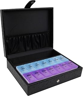 Boîte de rangement de médicaments sur ordonnance de 7 jours avec sac de voyage en cuir (noir). Diaytar Sénégal : Votre guichet unique pour tous vos achats