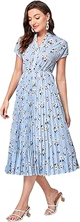 Shein robe trapèze plissée longue à manches plongeantes et imprimé floral