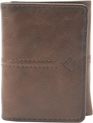 Portefeuille à trois volets columbia en cuir véritable rfid pour hommes avec fenêtre