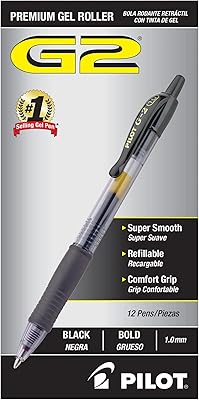 Stylos à bille à encre gel rétractable pilot g2 deluxe, pointe large, encre