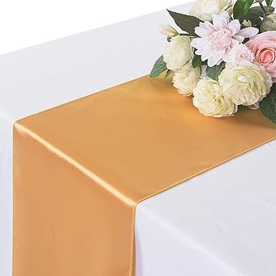 Chemin de table en satin doré 30 x 274 cm, long tissu brillant