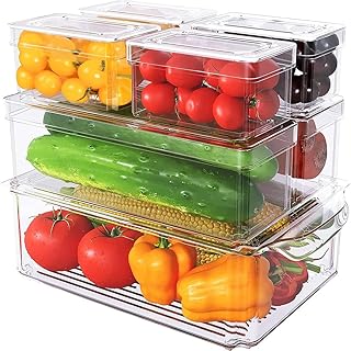 Bacs de rangement pour réfrigérateur avec couvercles, 7 pièces, bacs de rangement alimentaires