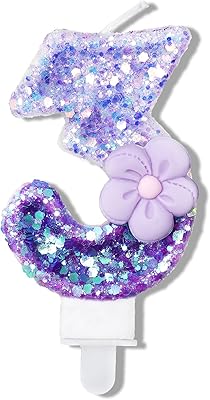 Bougies numéro 3 bougies d'anniversaire à fleurs violettes pour gâteau et chiffres