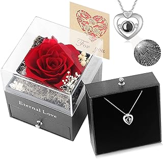 Moon min boîte à bijoux en roses préservées faites la main avec pendentif