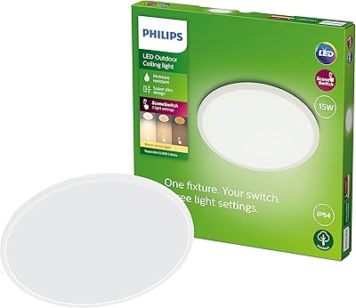 Plafonnier extérieur ultra fin philips led 15w [blanc chaud blanc] ip54 étanche