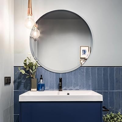 Miroir mural rond sans cadre dabai 30", grand miroir rond avec bord biseauté