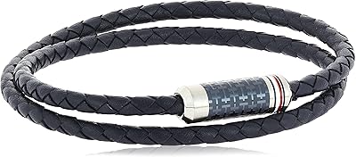Bracelet en cuir tommy hilfiger pour homme, bleu, standard, acier inoxydable, sans pierres