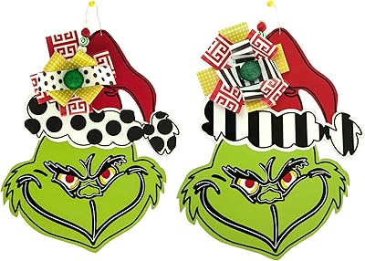 Lot de 2 décorations de noël drôles de monstres verts à suspendre