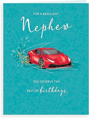 Carte d'anniversaire contemporaine de luxe, magnifique neveu brillant - 8 x 6 pouces