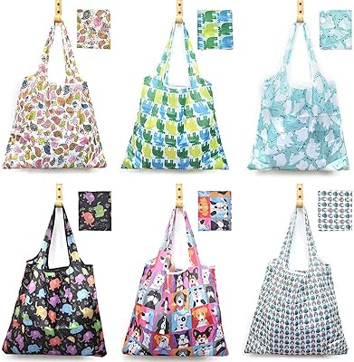 Sac d'épicerie réutilisable 6 pièces, sacs de courses écologiques pliables, légers et lavables