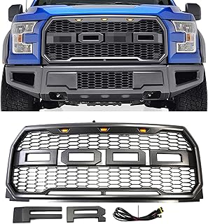 Grille avant de remplacement noir mat avec 3 led ambrées, calandre de style