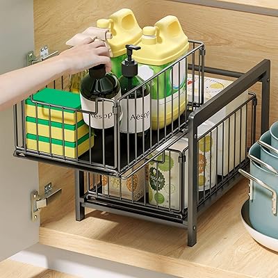 Support d'évier de cuisine à deux niveaux organisateur d'armoire sous évier avec boîte