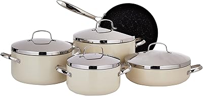 Batterie de cuisine korkmaz zeta plus 9 pièces, beige, a1294, beige et argent