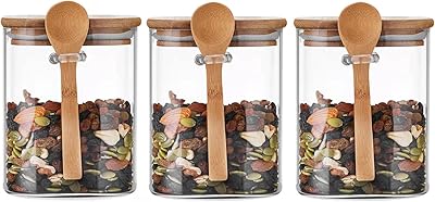 Bocaux de conservation en verre avec couvercles en bambou et cuillère en bambou
