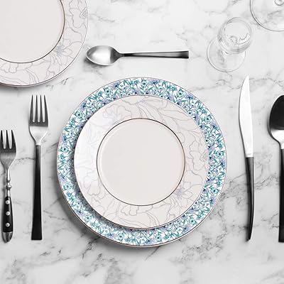 Ensemble de vaisselle à motif floral 8 pièces - assiette plate et assiette