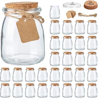 30 mini pots de yaourt en verre de 7 oz avec couvercles