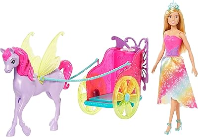 Poupée princesse barbie dreamtopia, blonde de 11,5 pouces, avec cheval fantastique et calèche
