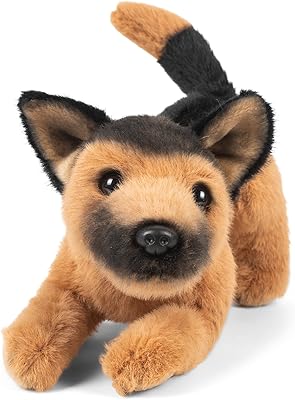 Demdaco berger allemand noir et beige 8 pouces en peluche en polyester, jouet